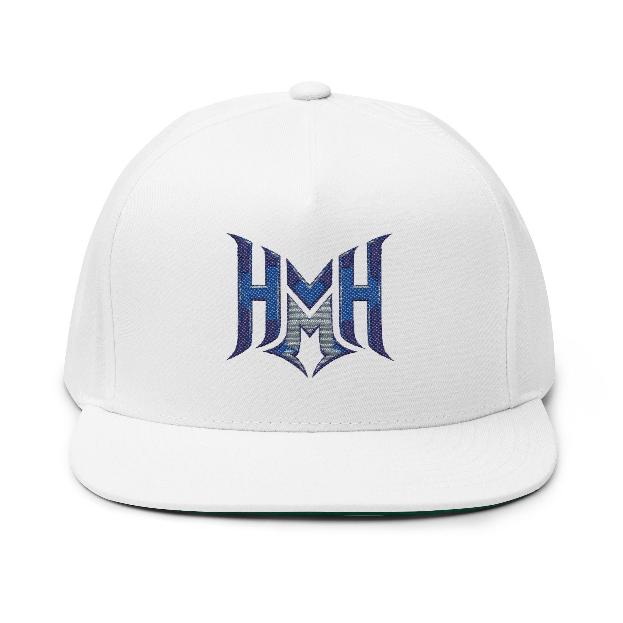HyperHustleMode Embroidered Monogram Flat Bill Cap — Blue Logo Snapback