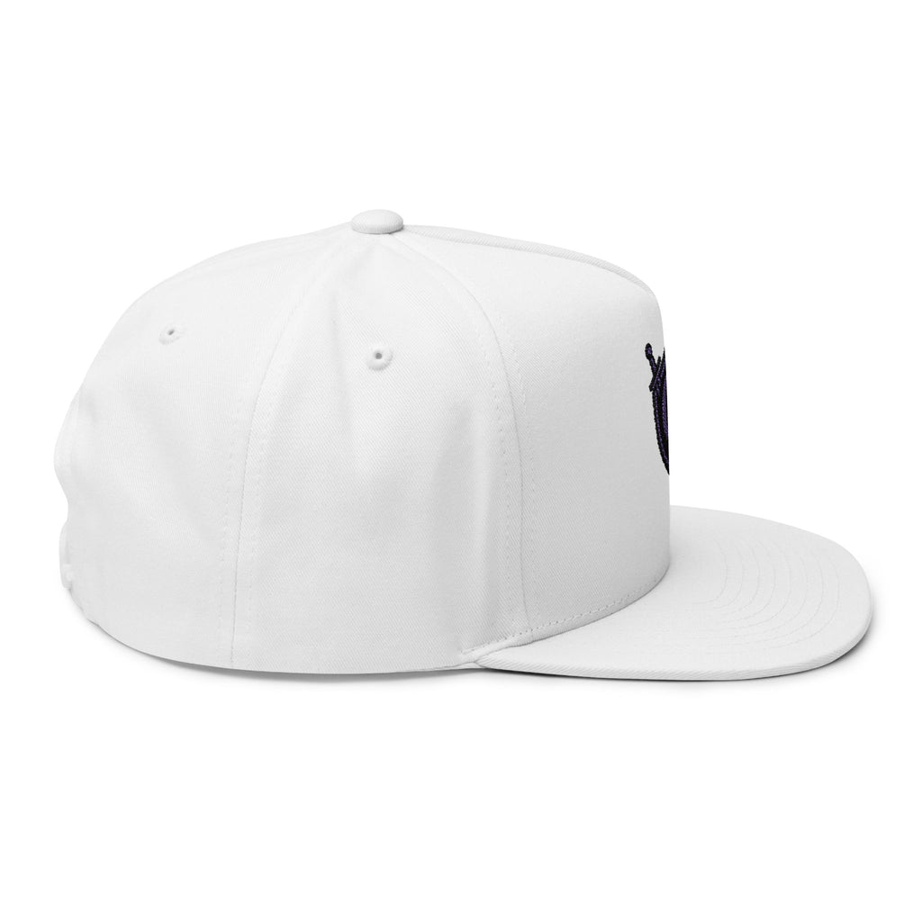 Guardian Embroidered Shield & Sword Flat Bill Cap — Purple Crest Snapback