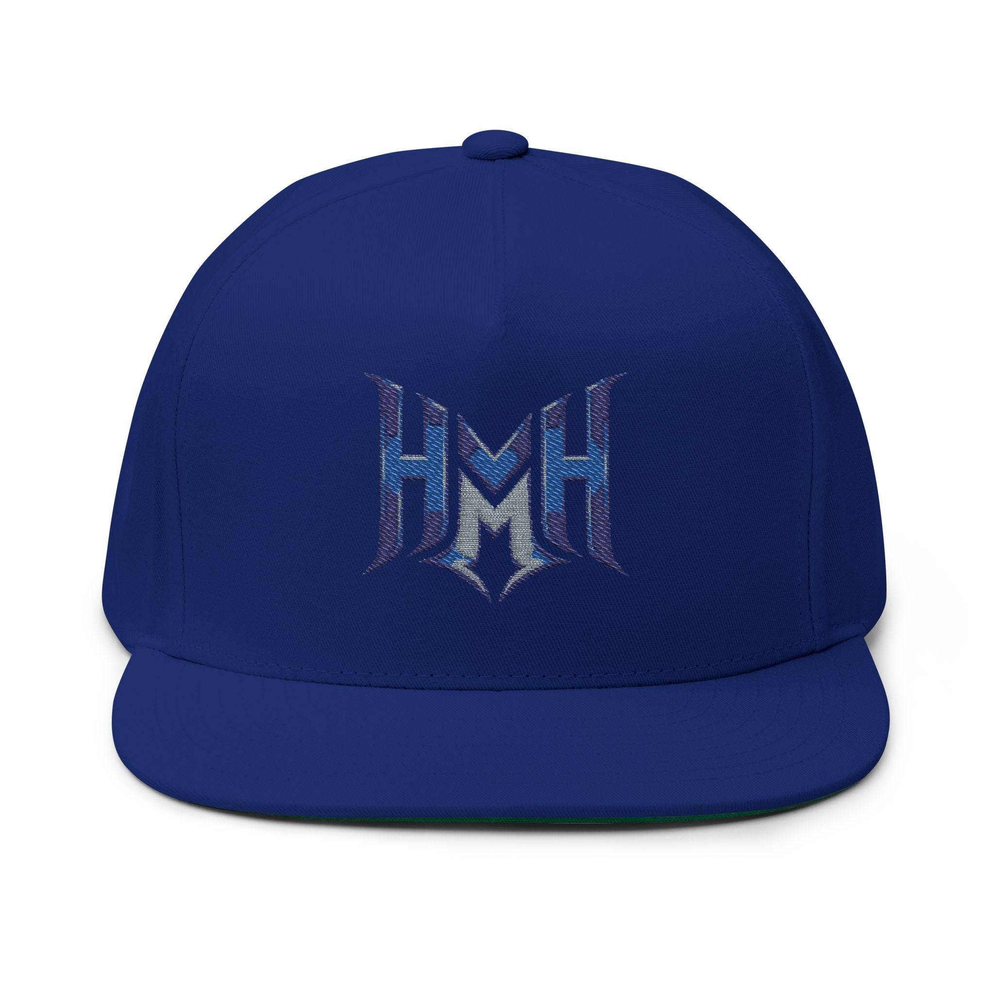 HyperHustleMode Embroidered Monogram Flat Bill Cap — Blue Logo Snapback