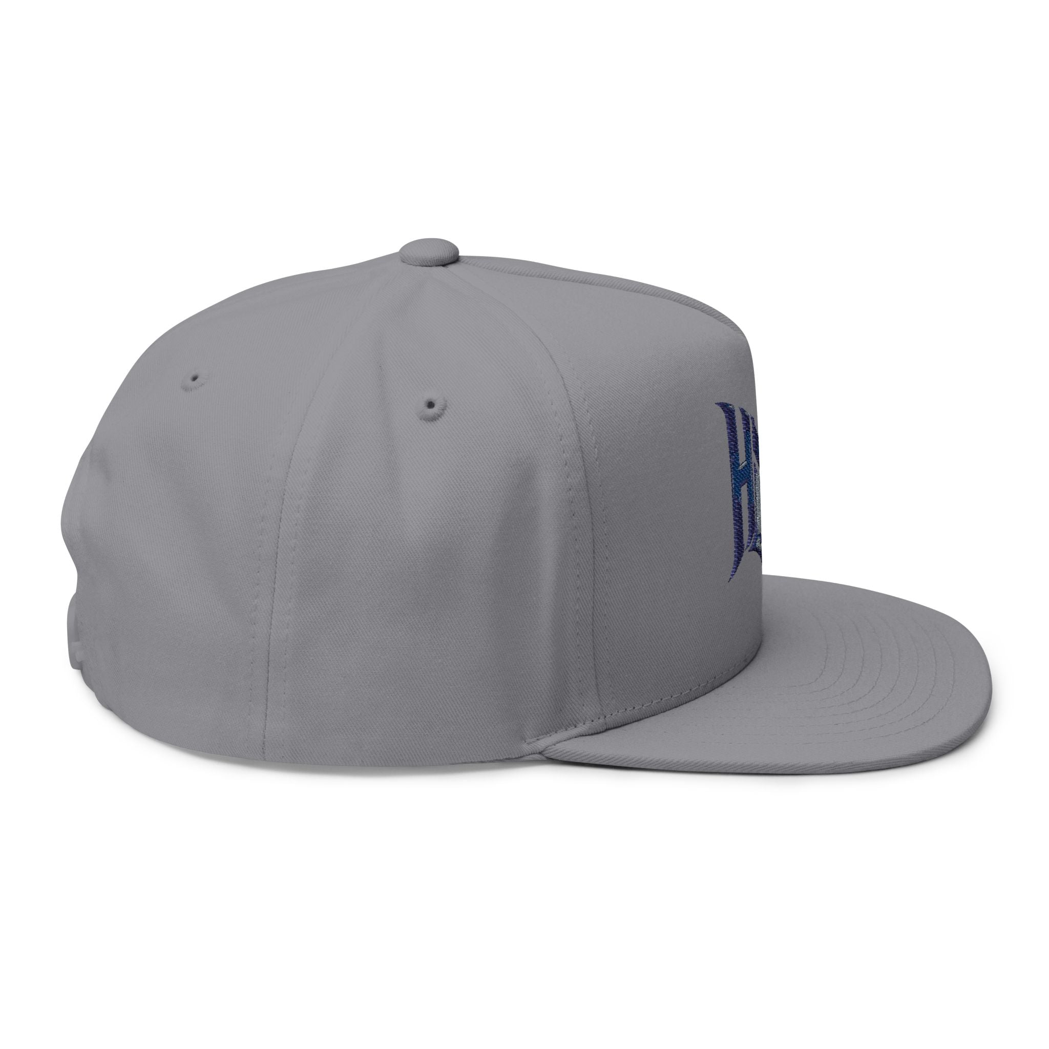 HyperHustleMode Embroidered Monogram Flat Bill Cap — Blue Logo Snapback