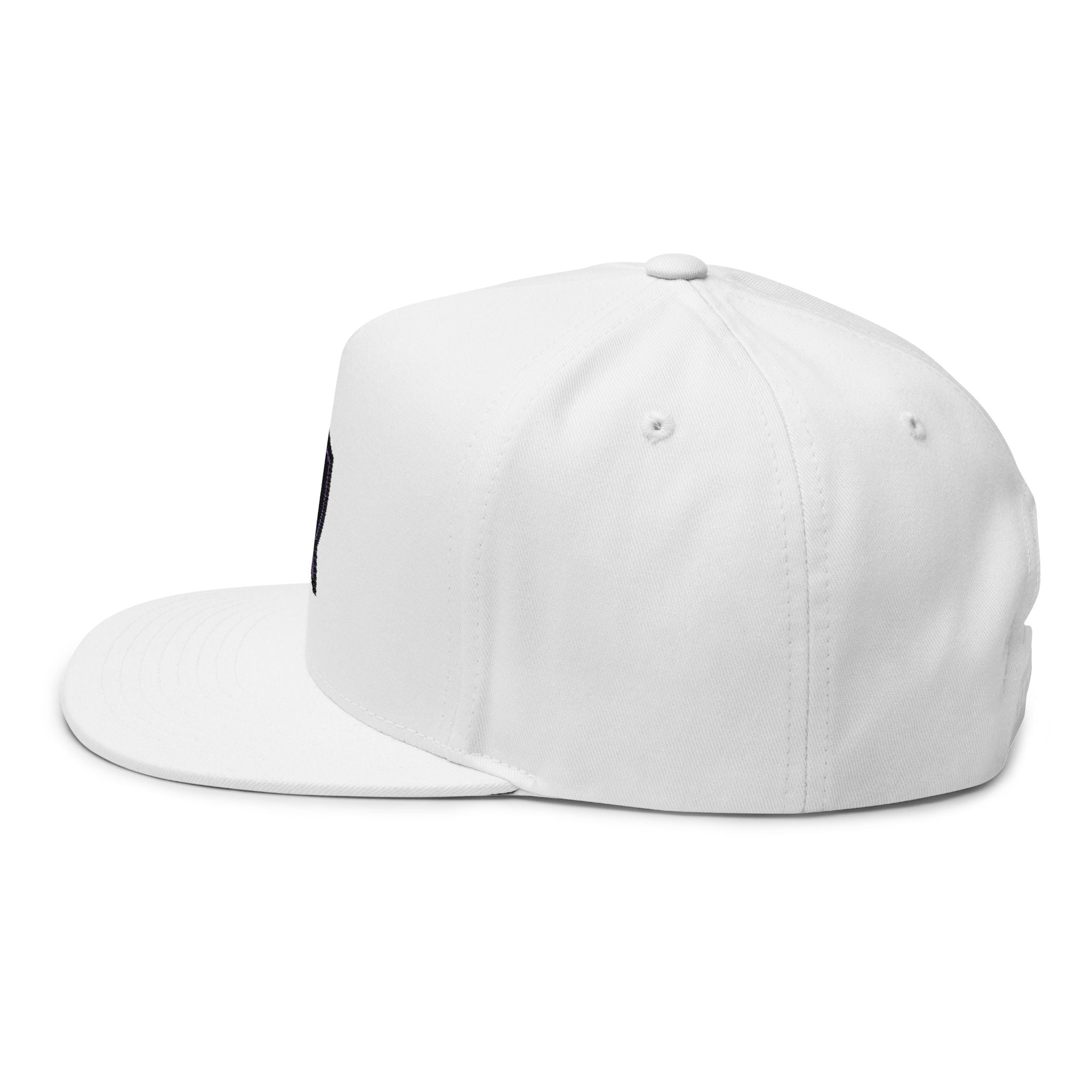 Guardian Embroidered Shield & Sword Flat Bill Cap — Purple Crest Snapback