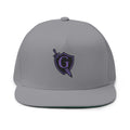 Guardian Embroidered Shield & Sword Flat Bill Cap — Purple Crest Snapback