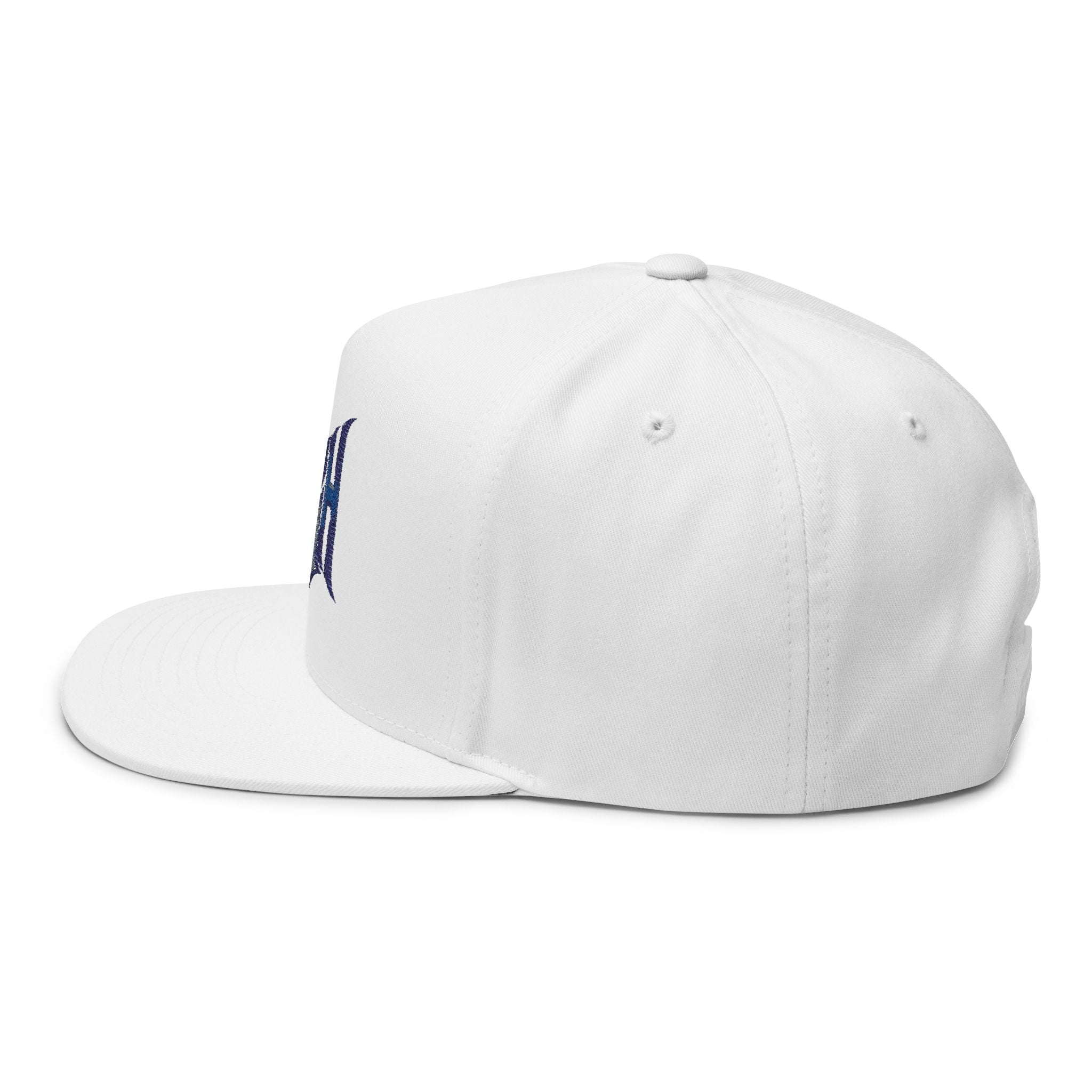 HyperHustleMode Embroidered Monogram Flat Bill Cap — Blue Logo Snapback