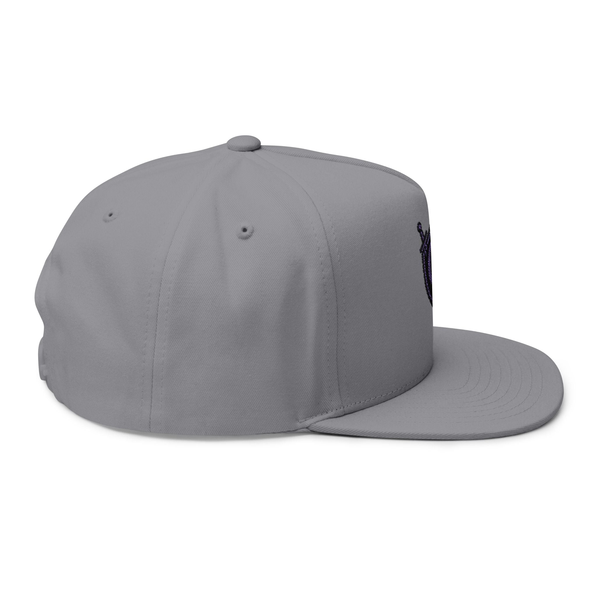 Guardian Embroidered Shield & Sword Flat Bill Cap — Purple Crest Snapback