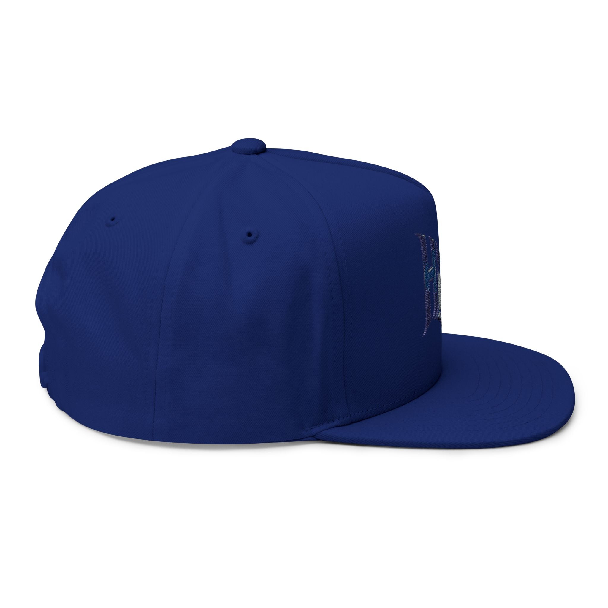HyperHustleMode Embroidered Monogram Flat Bill Cap — Blue Logo Snapback